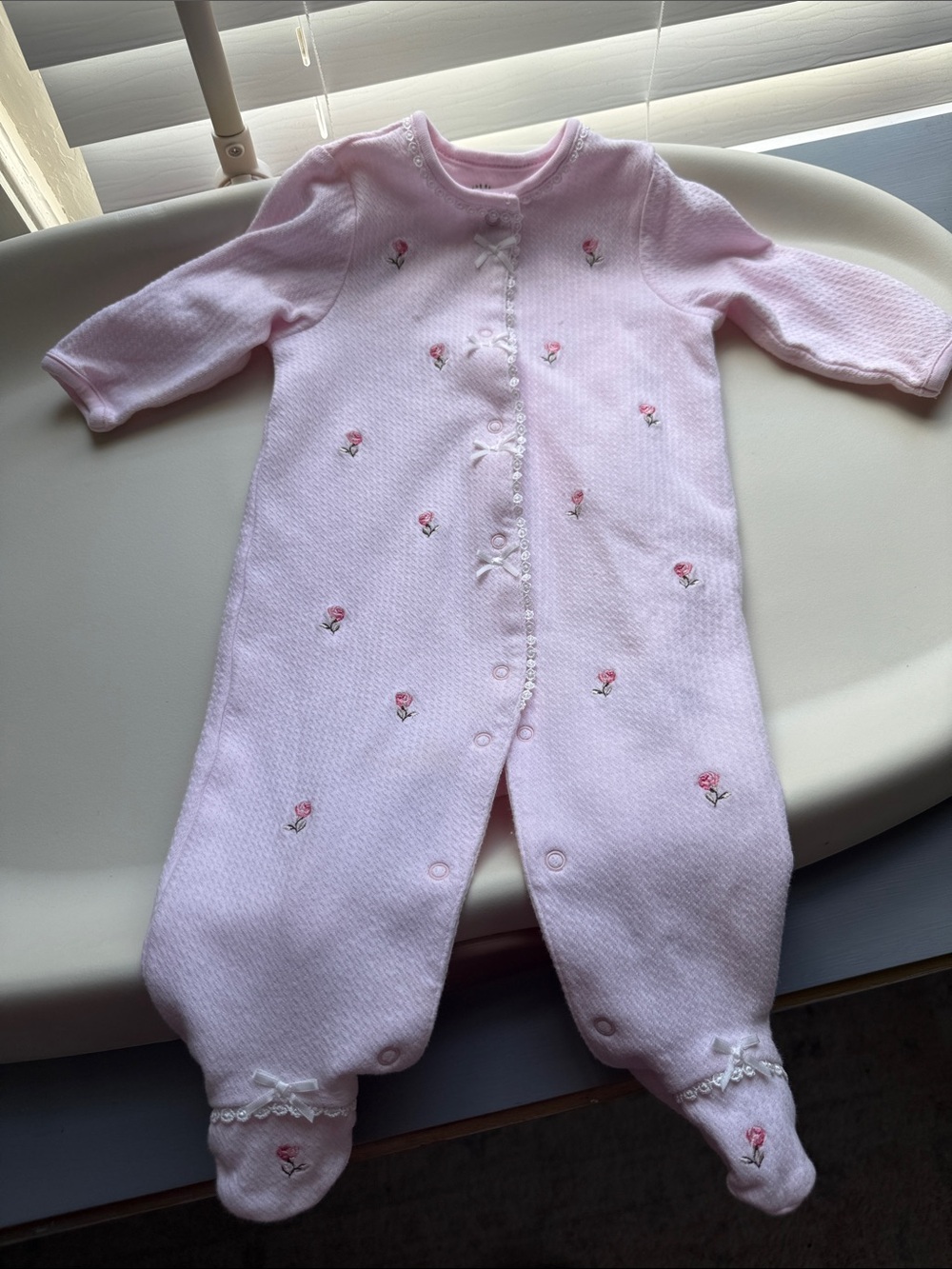 Little Me Light Pink Embroidered Rose Footed One-Piece